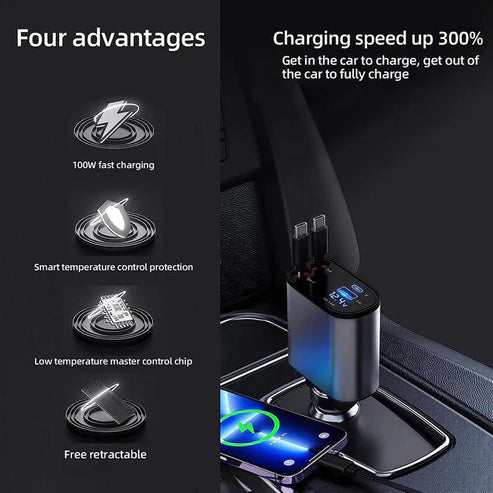 4-in-1 Retractable Car Charger – Tidy, Powerful, Versatile Gigglori