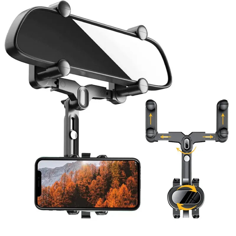 360° Car Rearview Mirror Phone Holder - Compatible with Phones and GPS Molivo