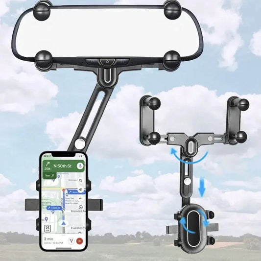 360° Car Rearview Mirror Phone Holder - Compatible with Phones and GPS Molivo