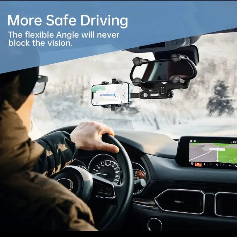 360° Car Rearview Mirror Phone Holder - Compatible with Phones and GPS Molivo